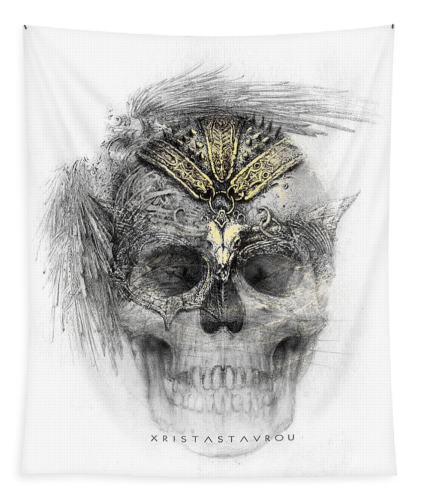Flowers Tapestry featuring the digital art Skull warrior by Xrista Stavrou