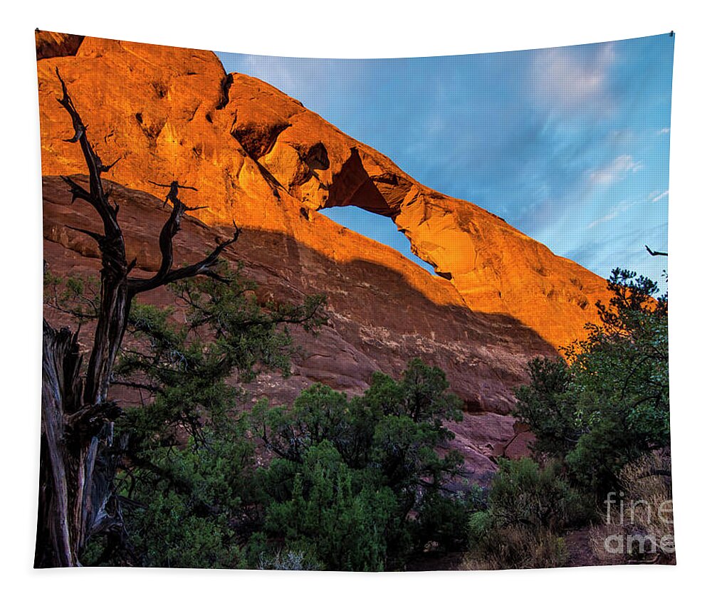 Utah Tapestry featuring the photograph Skyline Arch At Sunset - Arches National Park - Utah by Gary Whitton