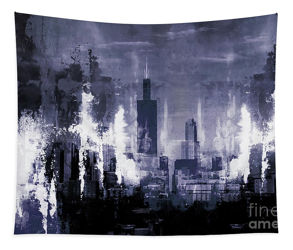 Chicago Tapestry featuring the painting Skyline Chicago city by Gull G