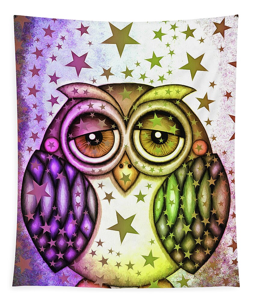 Owl Tapestry featuring the photograph Sleepy owl with stars by Matthias Hauser