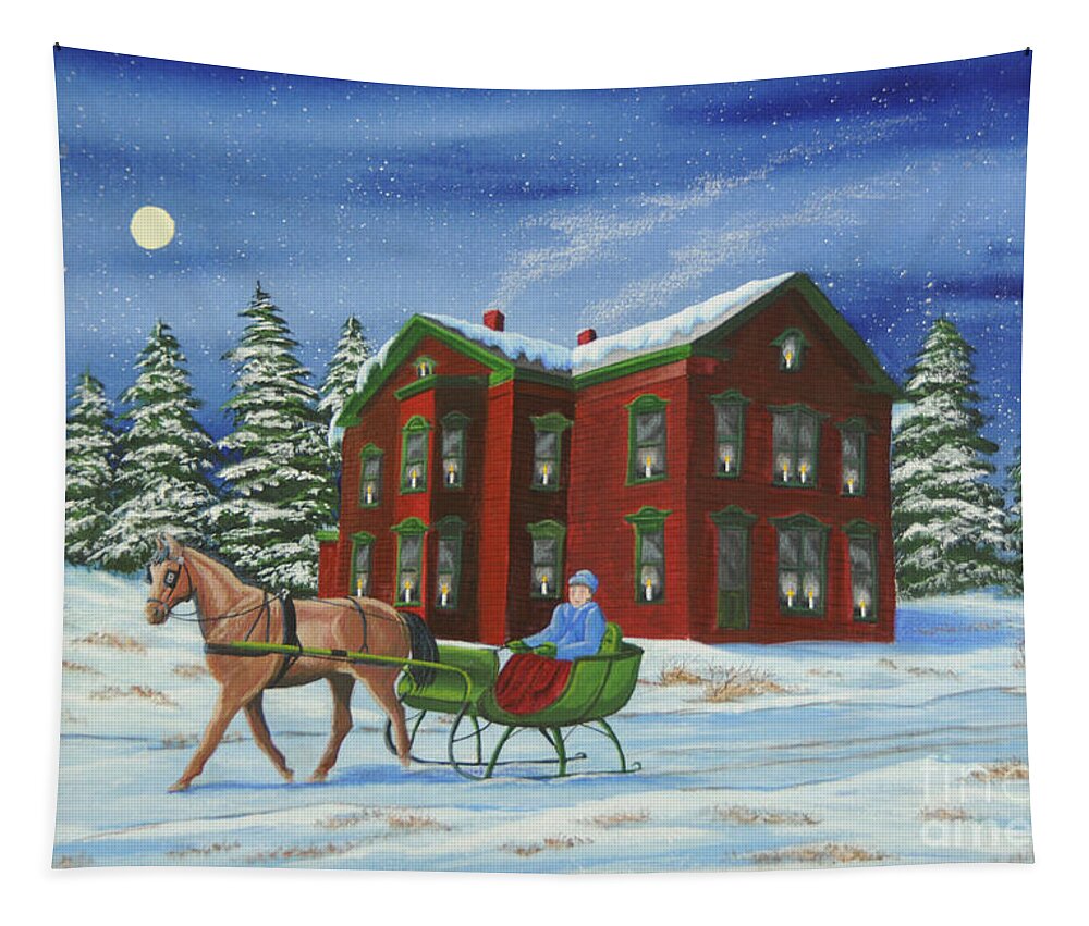 Sleigh Ride Tapestry featuring the painting Sleigh Ride With A Full Moon by Charlotte Blanchard