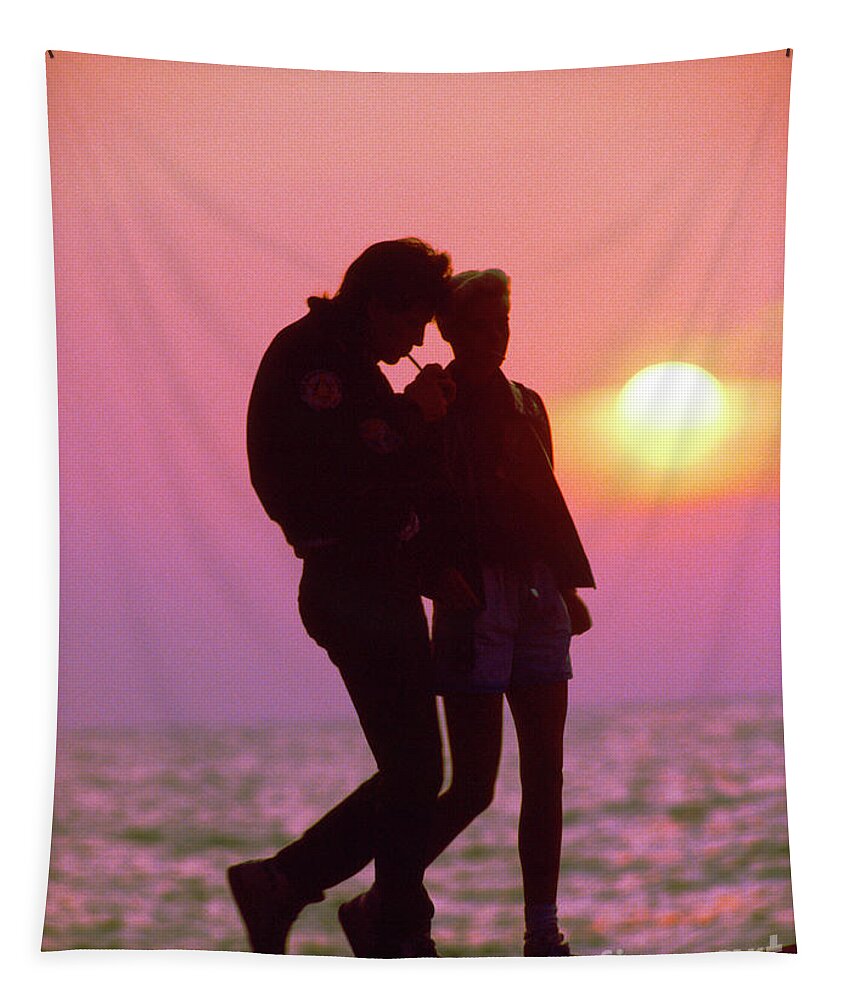 Slinky Tapestry featuring the photograph Slinky couple sunrise chicago lake front by Tom Jelen