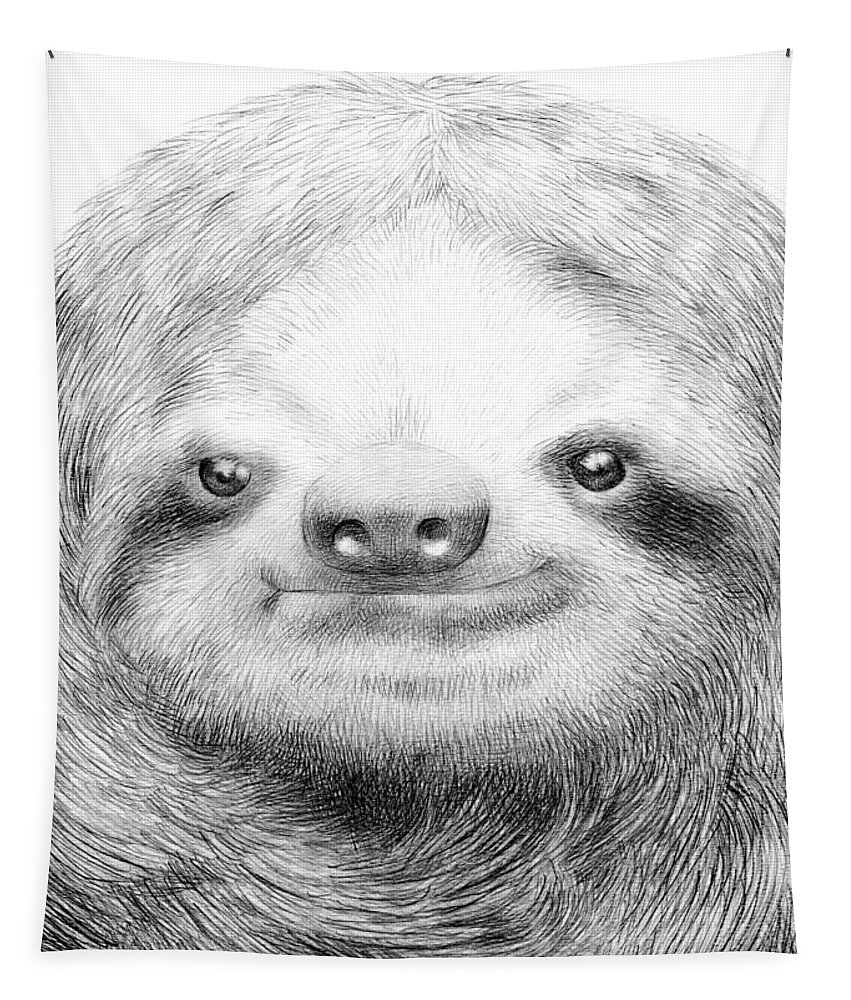 Sloth Tapestry featuring the drawing Sloth by Eric Fan
