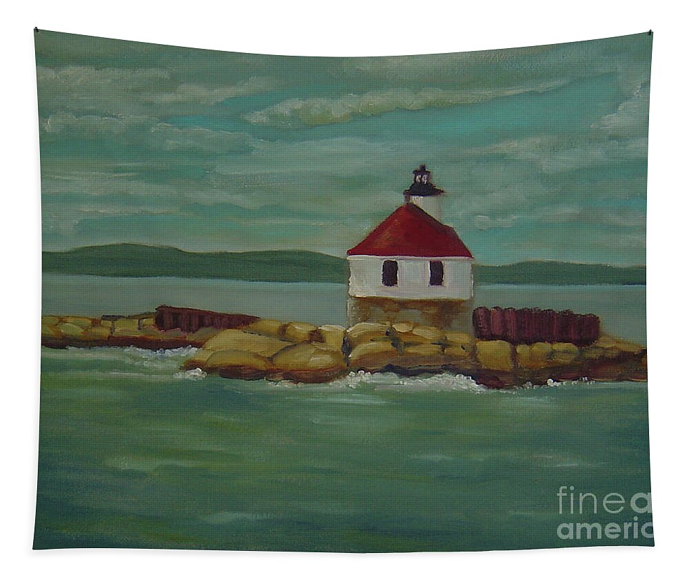 Lighthouse Tapestry featuring the painting Small Island Lighthouse by Lilibeth Andre