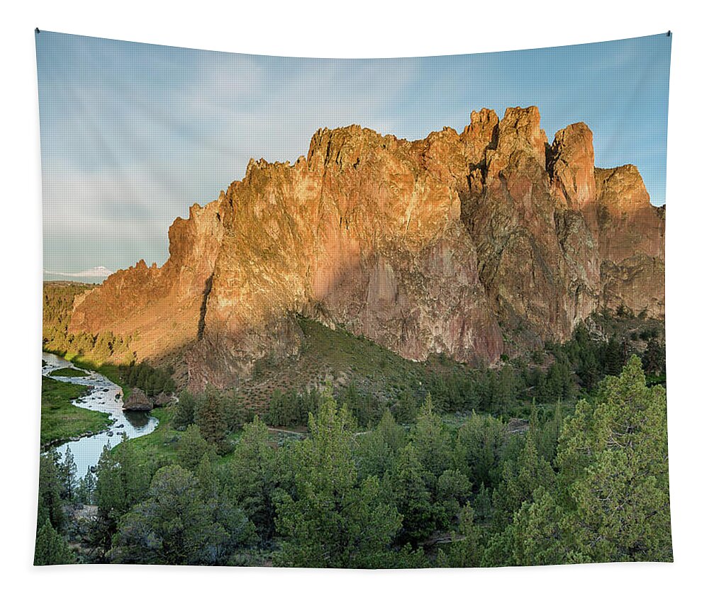 Smith Rock Tapestry featuring the photograph Smith Rock First Light by Greg Nyquist