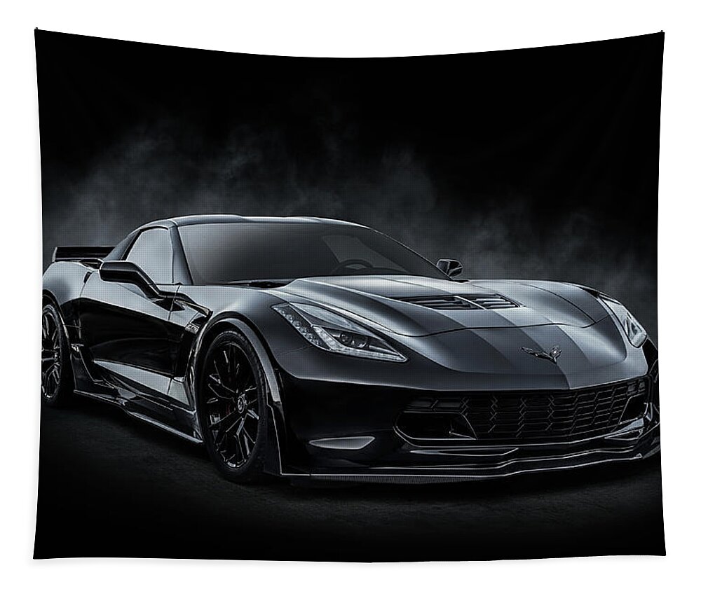 Corvette Tapestry featuring the digital art Black Z06 Corvette by Douglas Pittman