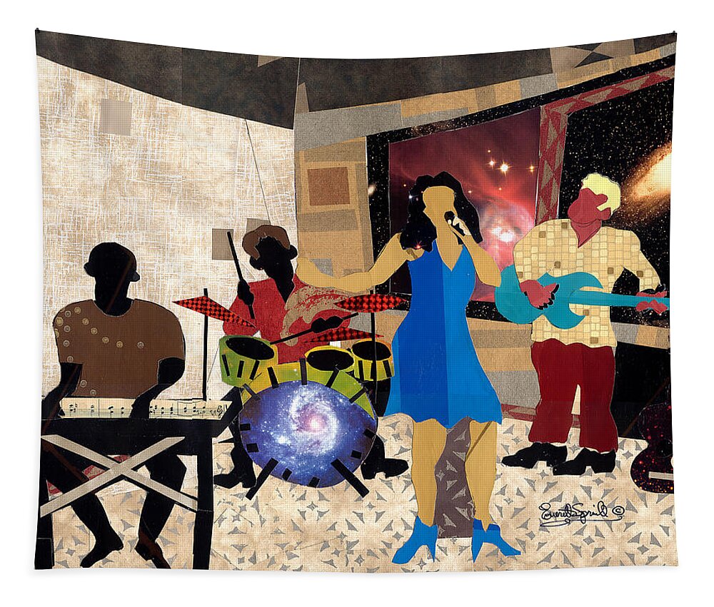 Everett Spruill Tapestry featuring the mixed media Smooth Jazz at City View by Everett Spruill
