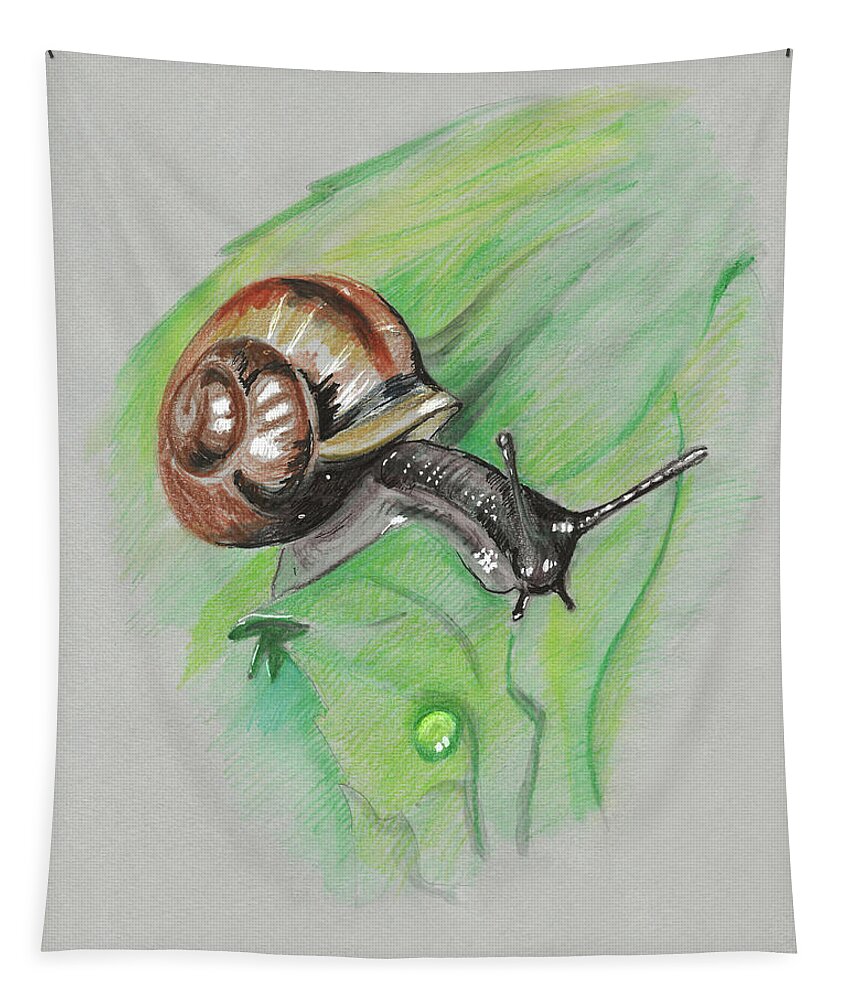 Snail Tapestry featuring the painting Snail on a Leaf by Masha Batkova