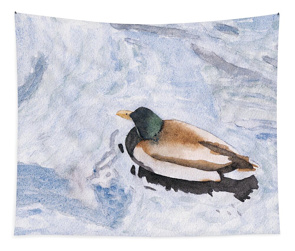 Watercolor Tapestry featuring the painting Snake Lake Duck Sketch by Ken Powers