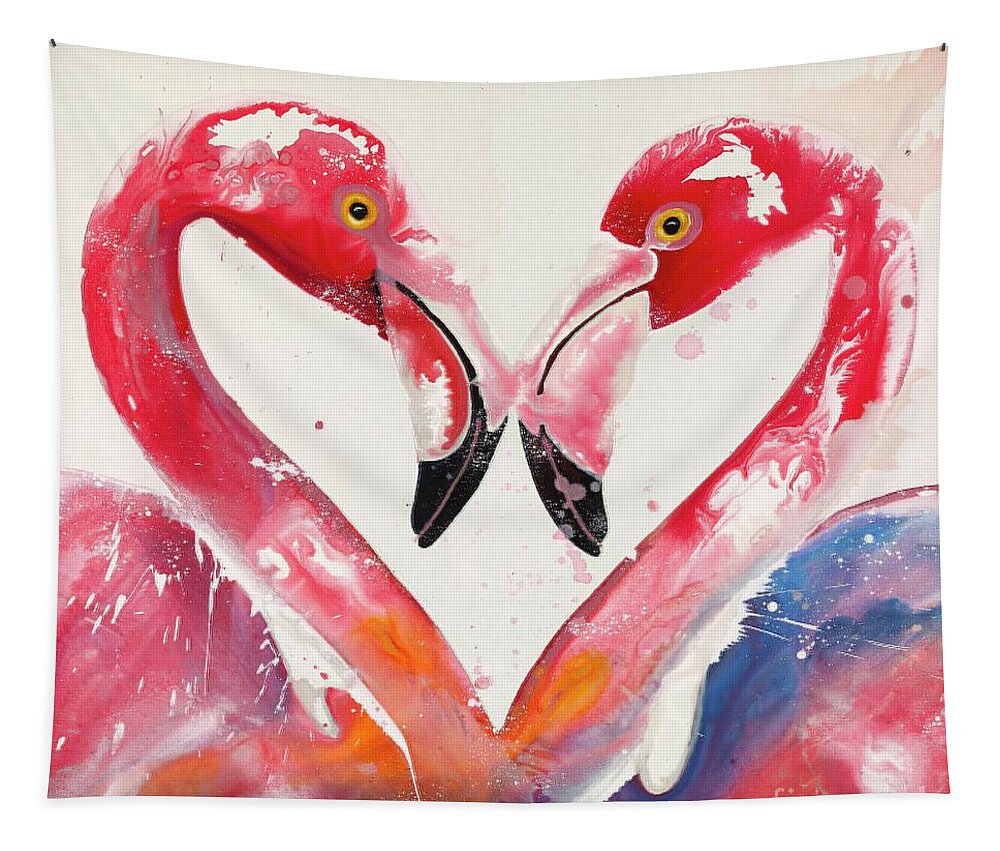 Flamingos Tapestry featuring the painting Sneak Beak by Kasha Ritter