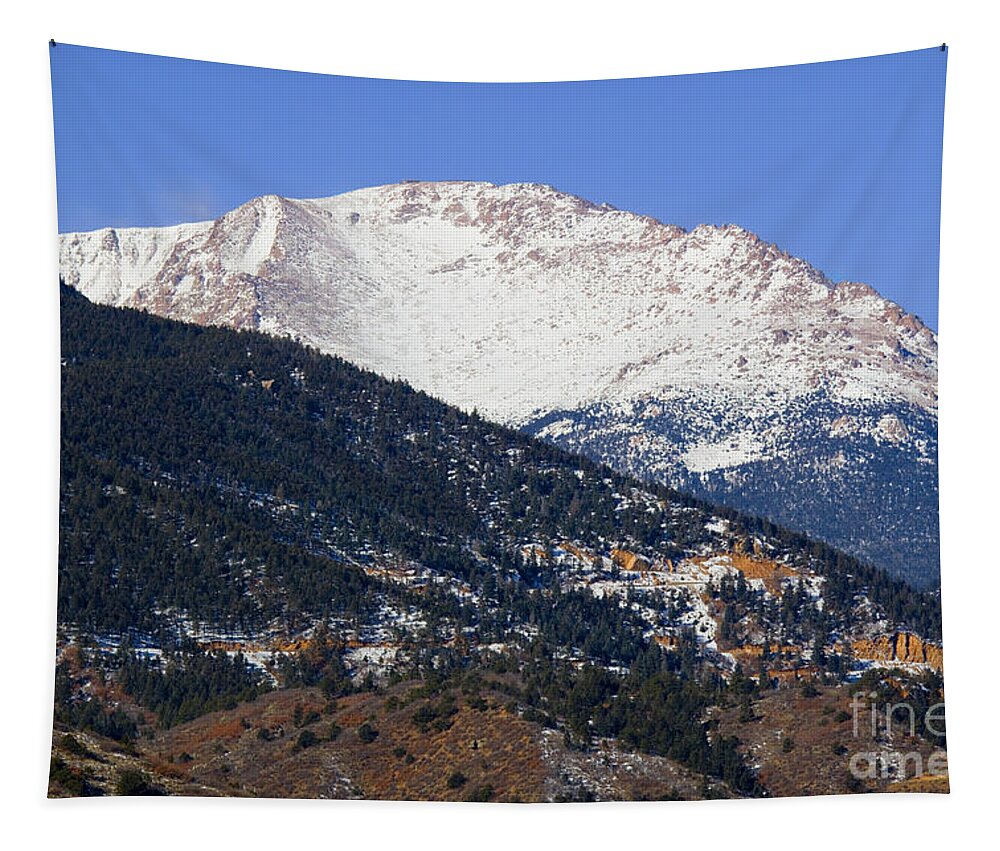 14er Tapestry featuring the photograph Snow Capped Pikes Peak in Winter by Steven Krull