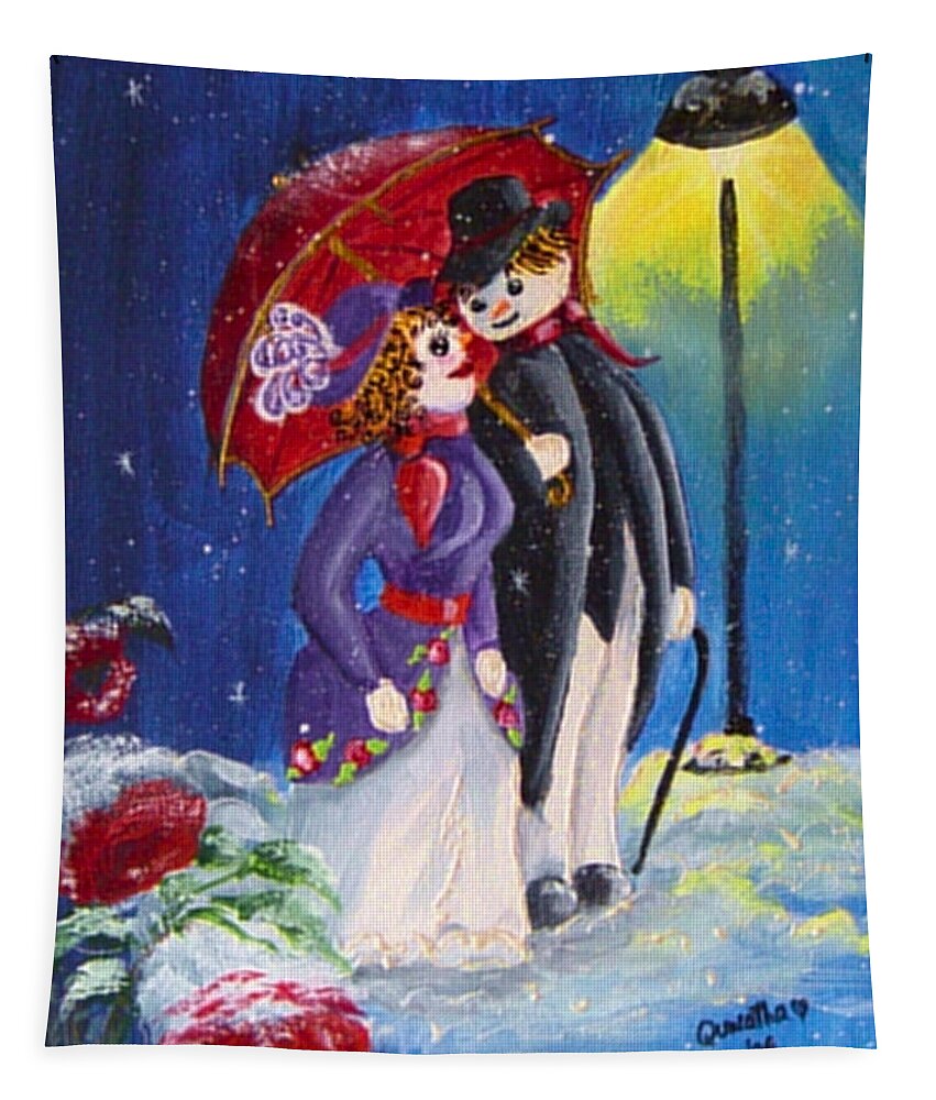 Snow Tapestry featuring the painting Snow Couple by Quwatha Valentine