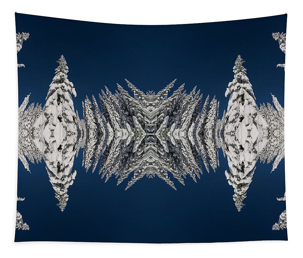 Frost Tapestry featuring the digital art Snow Covered Trees Kaleidoscope by Pelo Blanco Photo