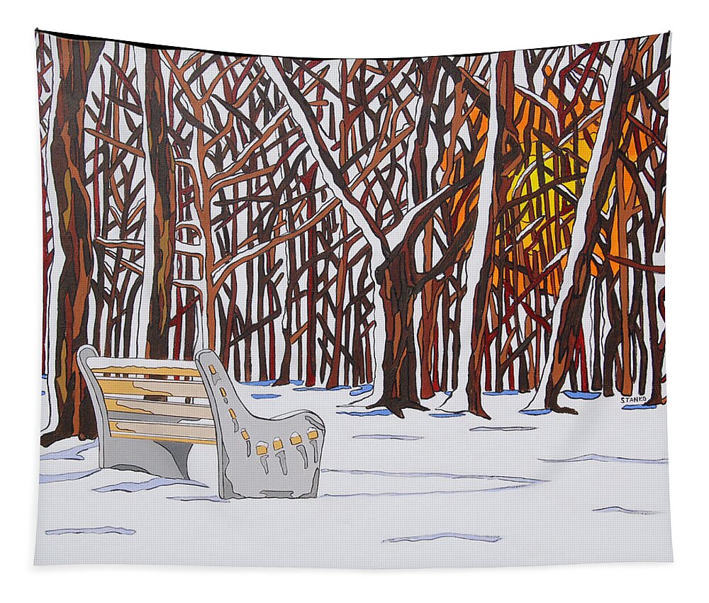Valley Stream Tapestry featuring the painting Snow Morning Sun by Mike Stanko