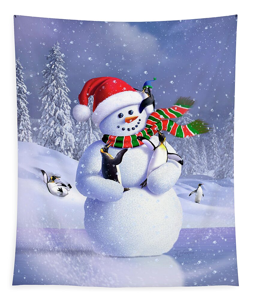 Snowman Tapestry featuring the digital art Snowman by Jerry LoFaro