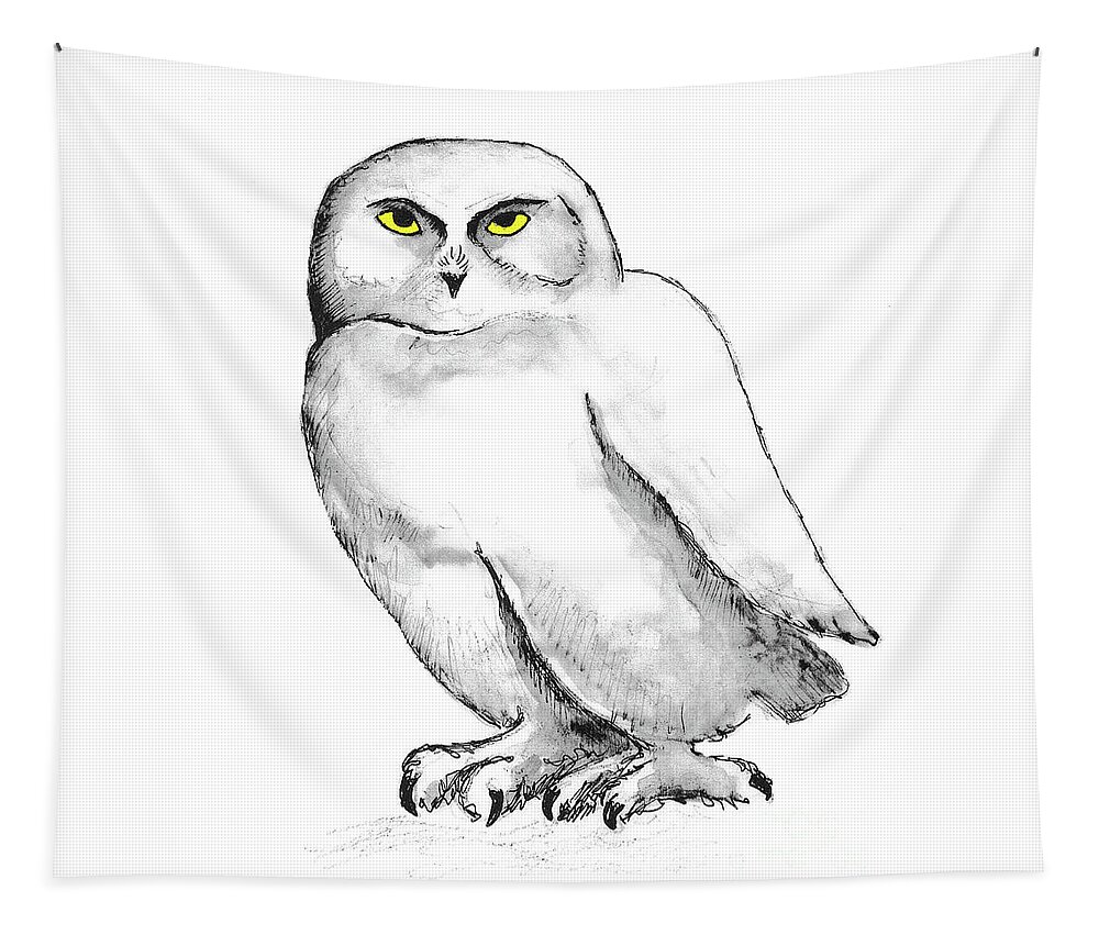 Owl Tapestry featuring the mixed media Snowy Owl 1 by Art MacKay