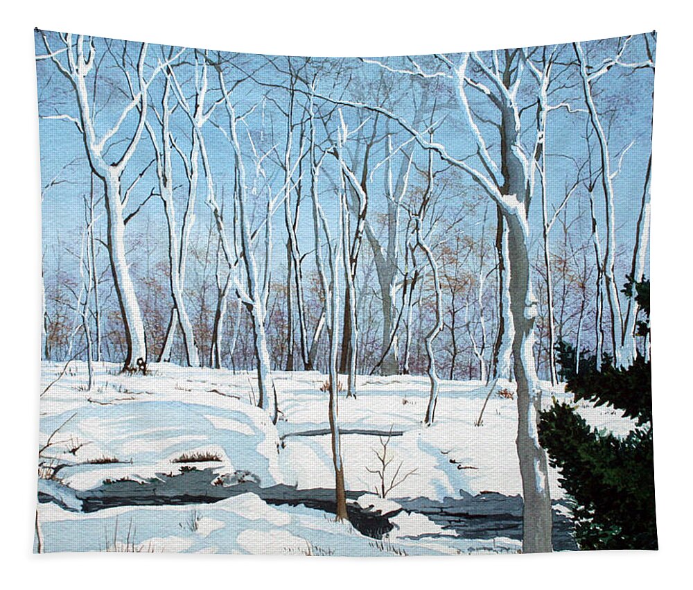 Snow Tapestry featuring the painting Snowy Wood by Jim Gerkin