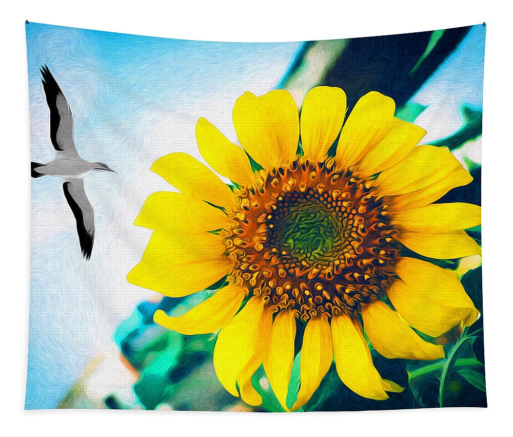 Sunflower Tapestry featuring the photograph Soaring Bird Sunflower by Phil Perkins