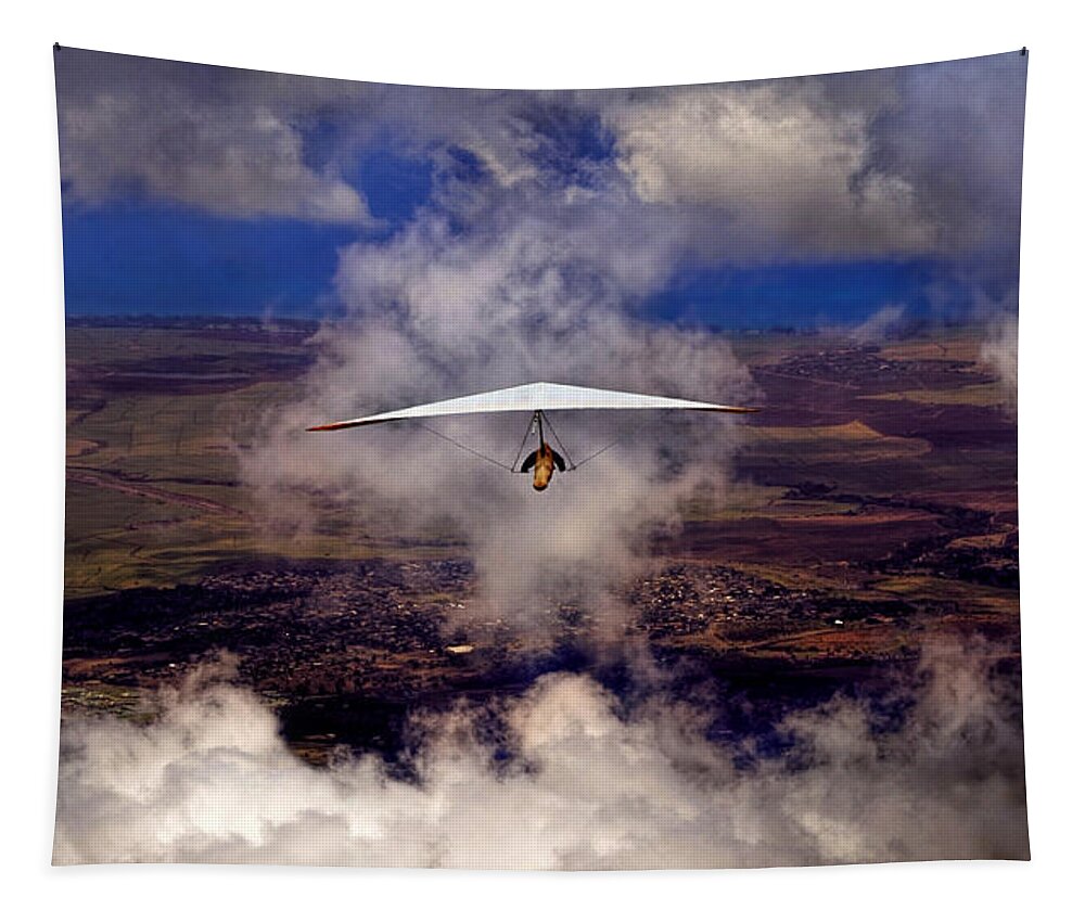 Hang Gliding Tapestry featuring the photograph Soaring Through The Clouds by Susan Rissi Tregoning