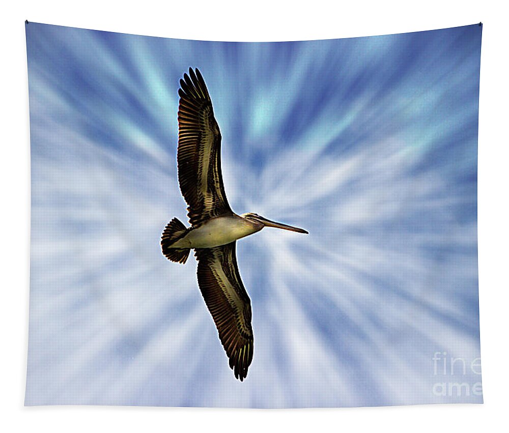 Pelican Tapestry featuring the photograph Soaring With Ease At Puerto Lopez by Al Bourassa