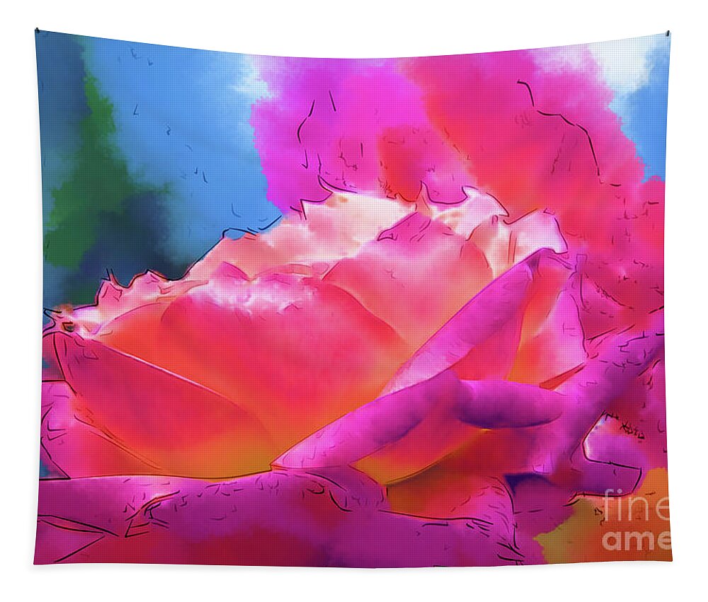 Rose Tapestry featuring the digital art Soft Rose Bloom In Red and Purple by Kirt Tisdale