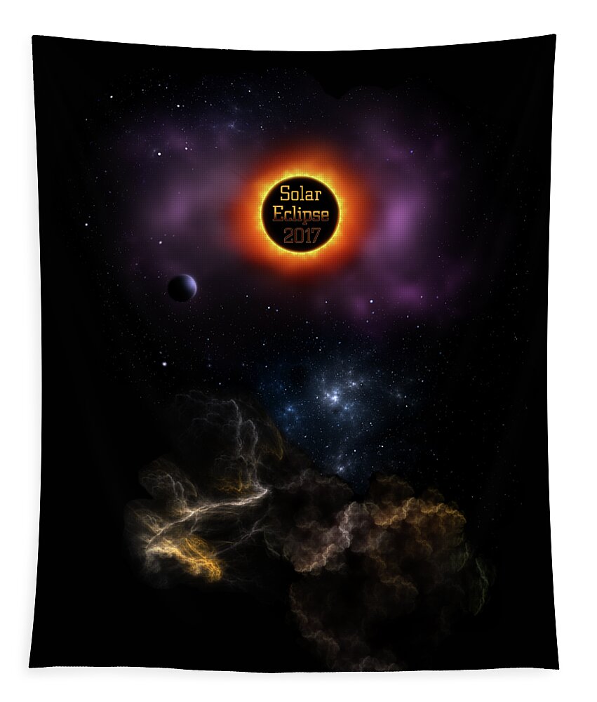 Solar Eclipse Tapestry featuring the digital art Solar Eclipse 2017 Nebula Bloom by Rolando Burbon
