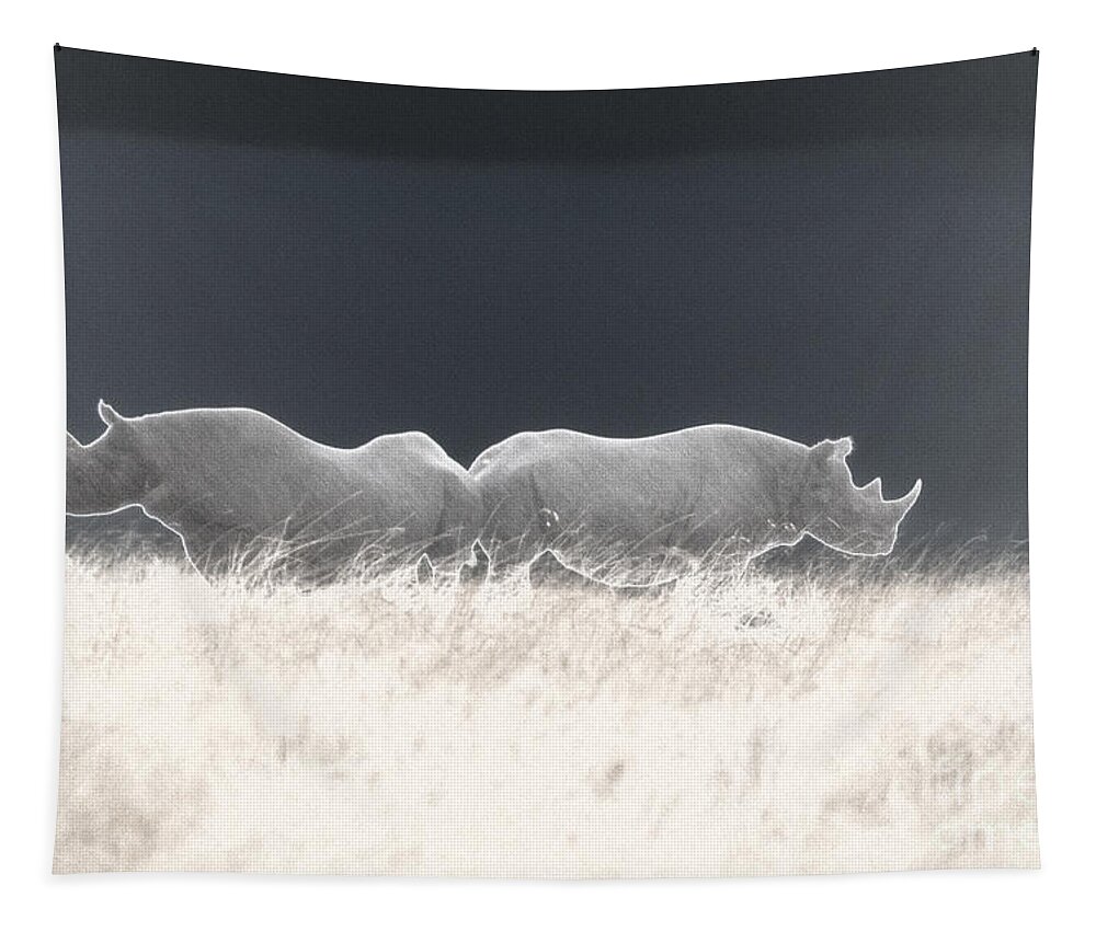 Africa Tapestry featuring the photograph Solarized Rhinos by Paulette Sinclair
