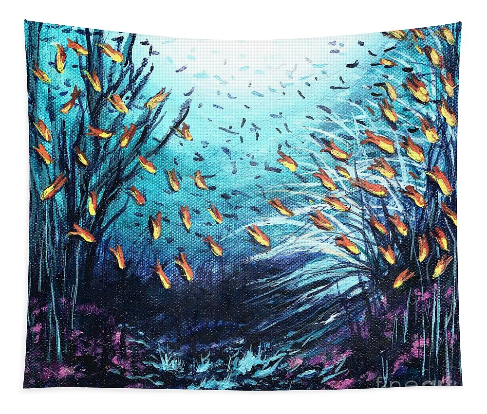 #worldoceansday #environmentalart #oceans #fish #coral #oceanconservation #environment Tapestry featuring the painting Soldier Fish and Coral by Allison Constantino