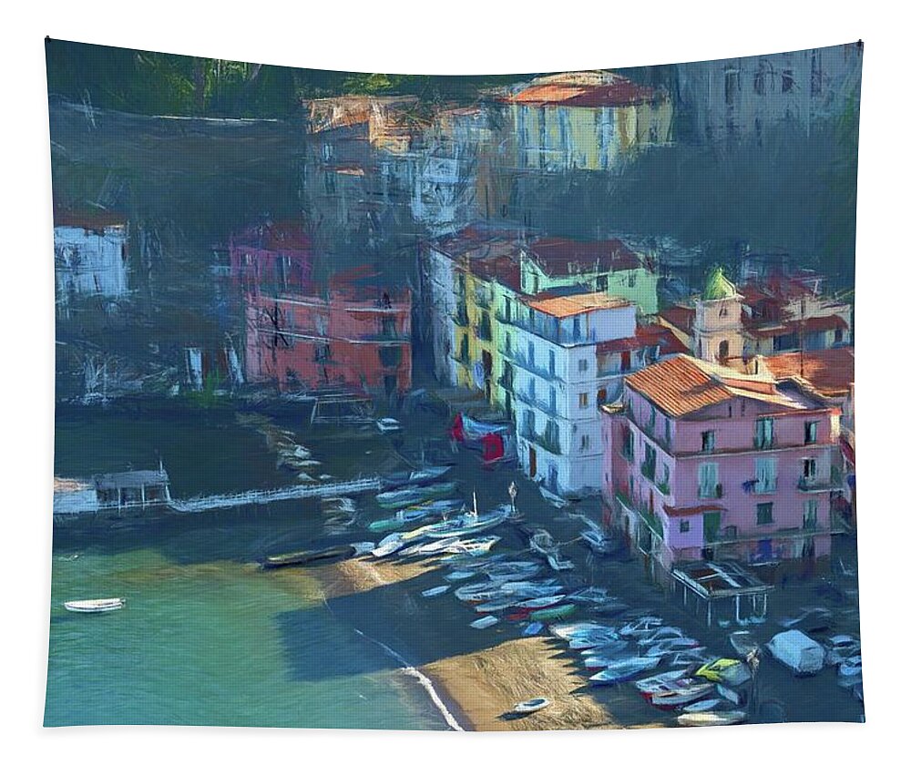 Photopainting Tapestry featuring the photograph Sorrento Marina Grande Colored Pencil by Allan Van Gasbeck