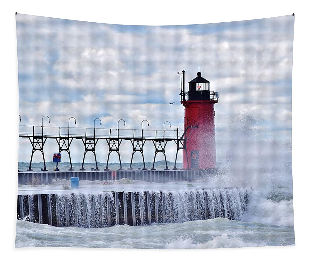 Michigan Tapestry featuring the photograph South Haven Lighthouse by Nicole Lloyd