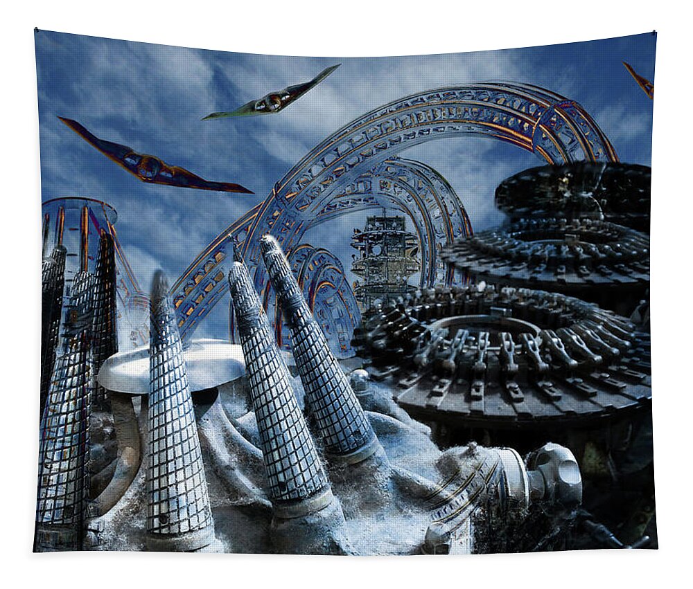 Space Tapestry featuring the digital art Space City by Lisa Yount