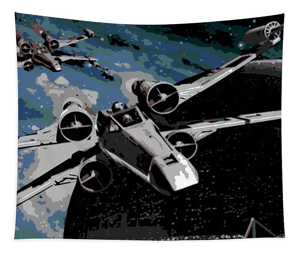 X Wing Fighter Tapestry featuring the digital art Space by George Pedro