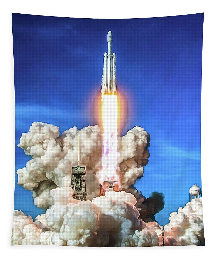 Falcon Heavy Tapestry featuring the photograph SpaceX Falcon Heavy Rocket launch by Matthias Hauser