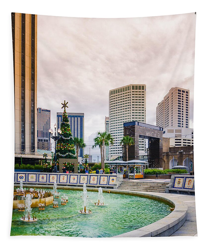 Spanish Fountain Tapestry featuring the photograph Spanish Plaza Christmas - NOLA by Kathleen K Parker