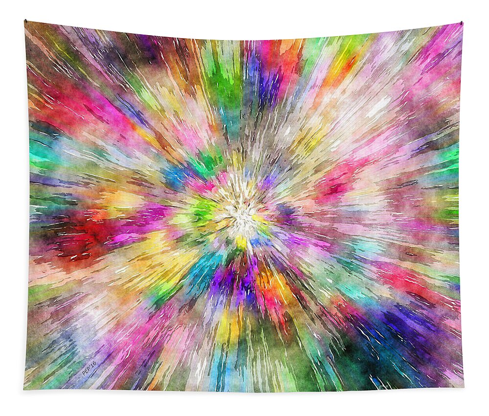 Tie Dye Tapestry featuring the digital art Spectral Tie Dye Starburst by Phil Perkins