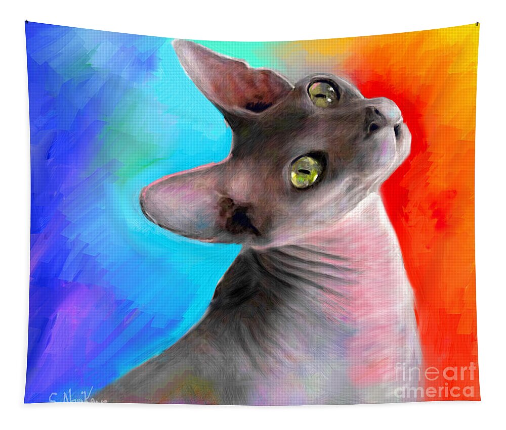 Sphynx Cat Tapestry featuring the painting Sphynx Cat painting by Svetlana Novikova