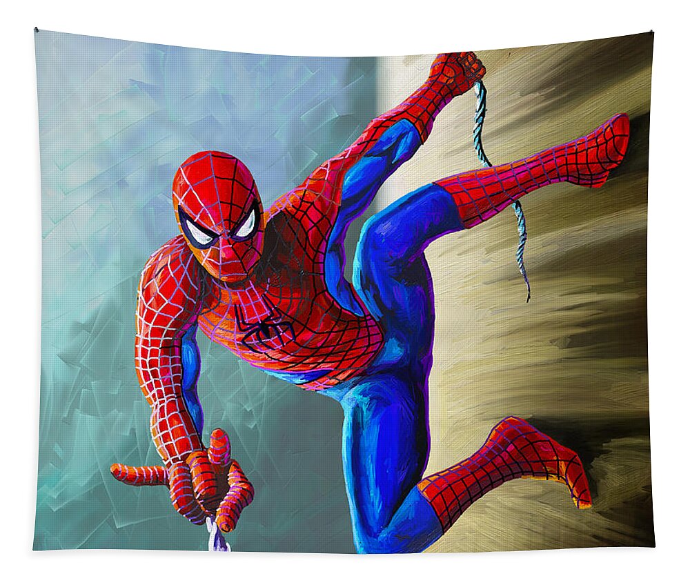 Hero Tapestry featuring the painting Spiderman by Anthony Mwangi