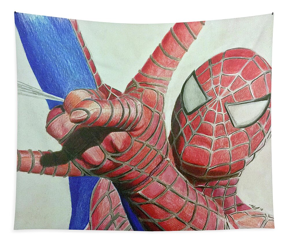 Spiderman Tapestry featuring the drawing Spiderman by Michael McKenzie
