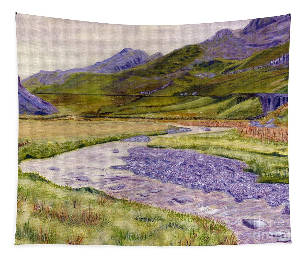 Spiritual Pathway Painting Tapestry featuring the painting Spiritual Pathway Afon Nant Peris Snowdonia by Edward McNaught-Davis