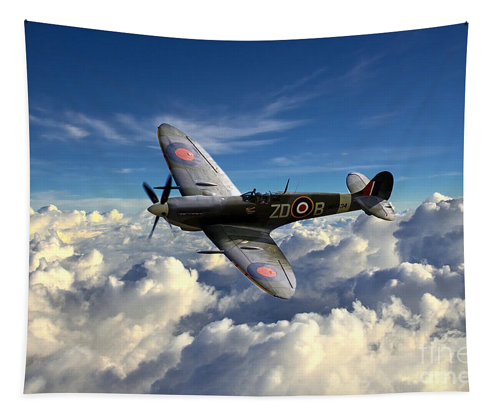 Supermarine Tapestry featuring the digital art Spitfire MH434 by Airpower Art