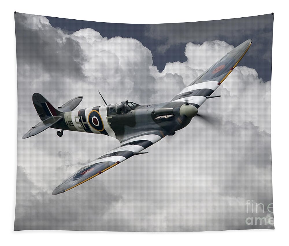 Spitfire Tapestry featuring the digital art Spitfire Mk Vb AB910 by Airpower Art