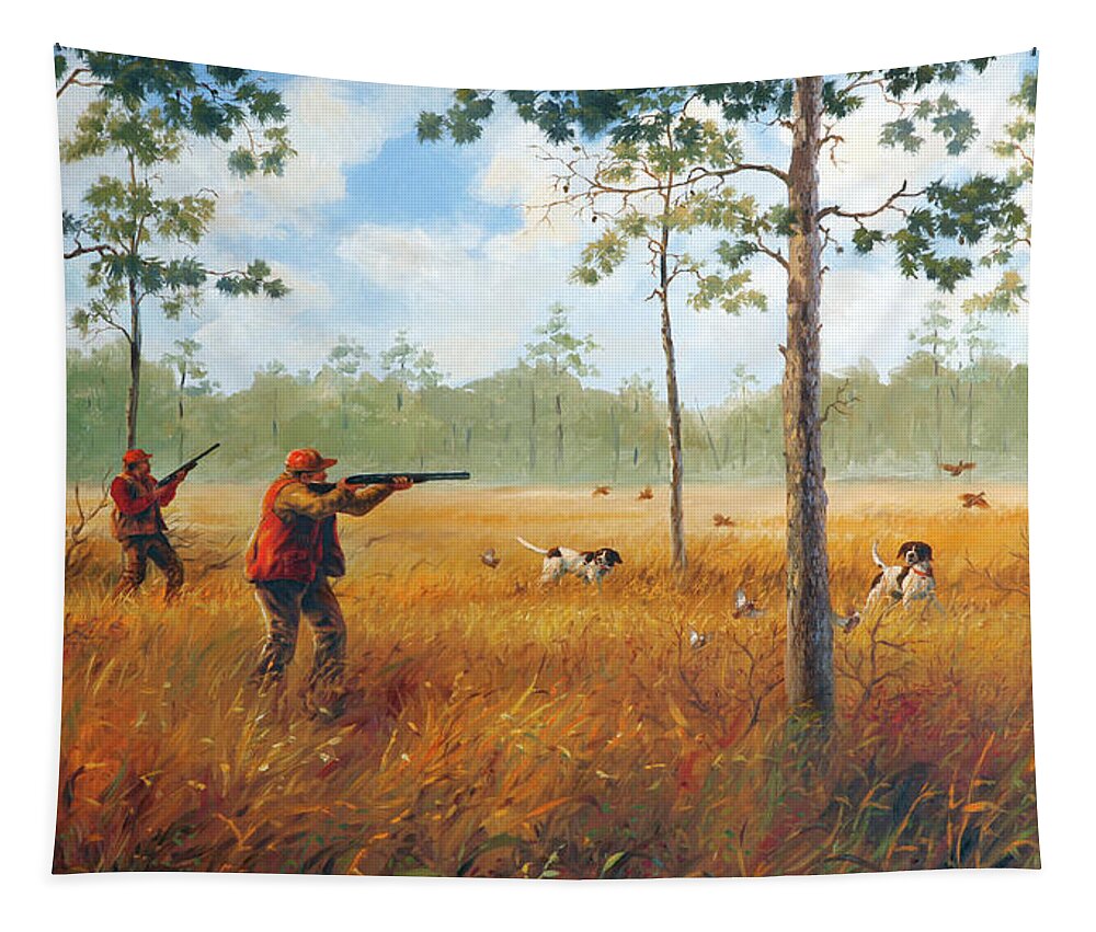 Quail Hunters Tapestry featuring the painting Split Covey by Guy Crittenden