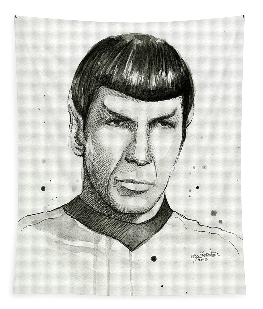 Star Trek Tapestry featuring the painting Spock Watercolor Portrait by Olga Shvartsur