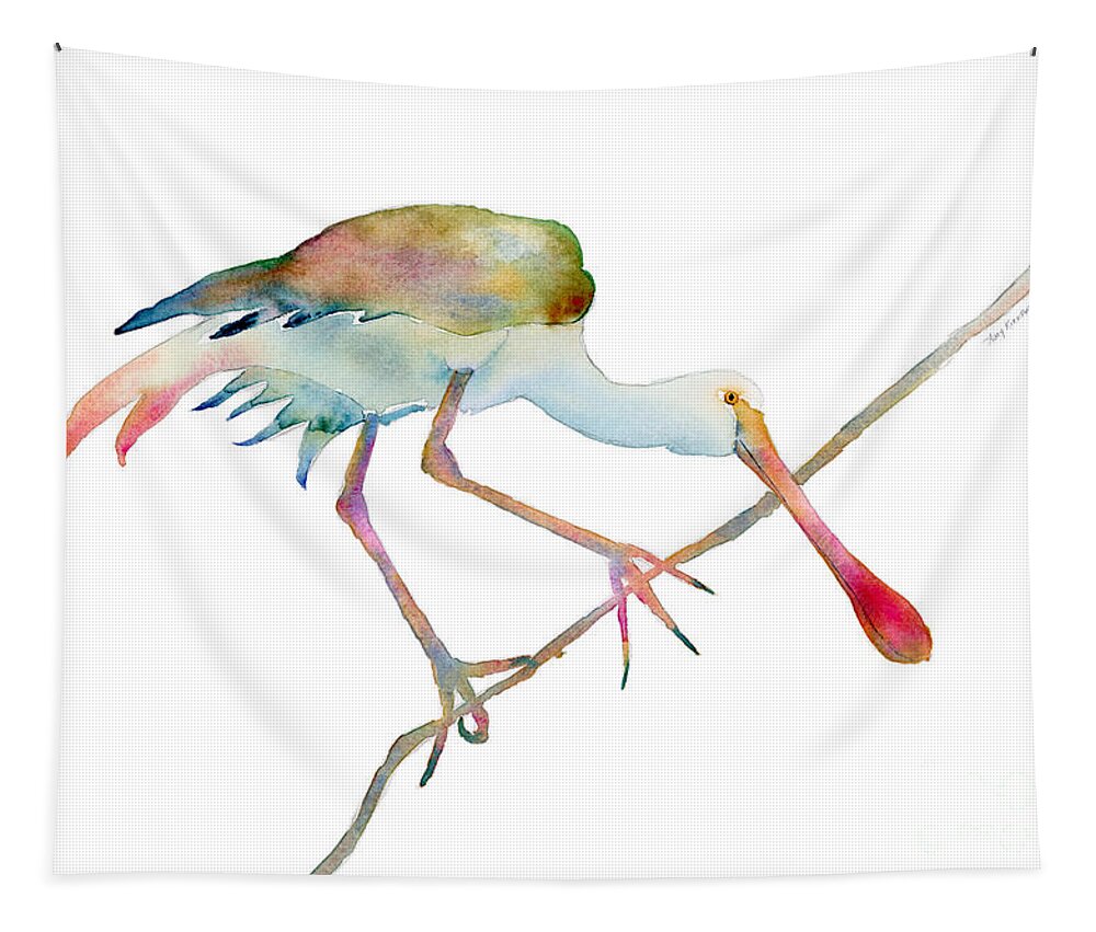 Watercolor Tapestry featuring the painting Spoonbill by Amy Kirkpatrick