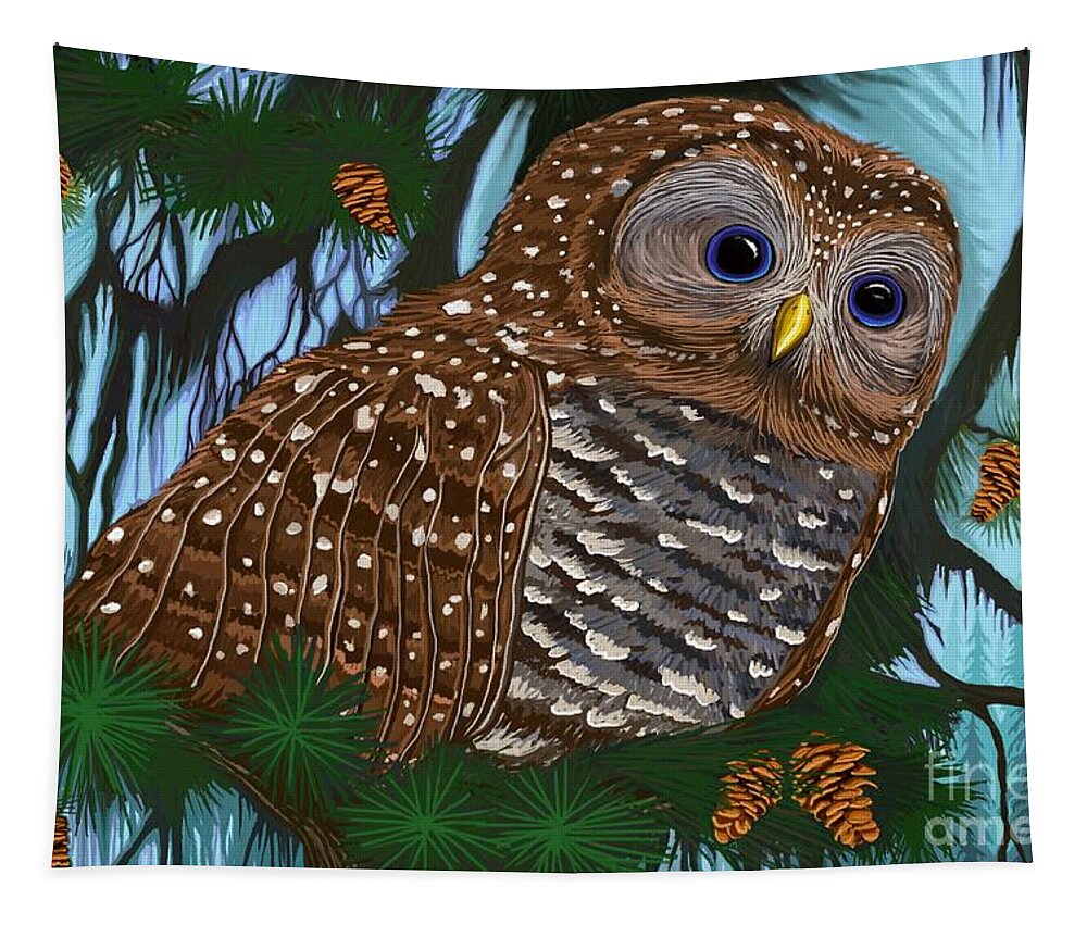 Owl Tapestry featuring the digital art Spotted Owl by Nick Gustafson