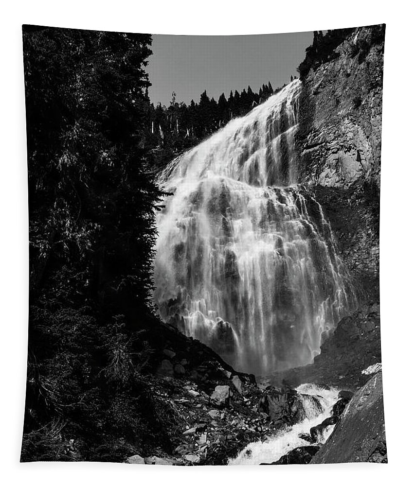Majestic Tapestry featuring the photograph Spray Falls Black and White by Pelo Blanco Photo