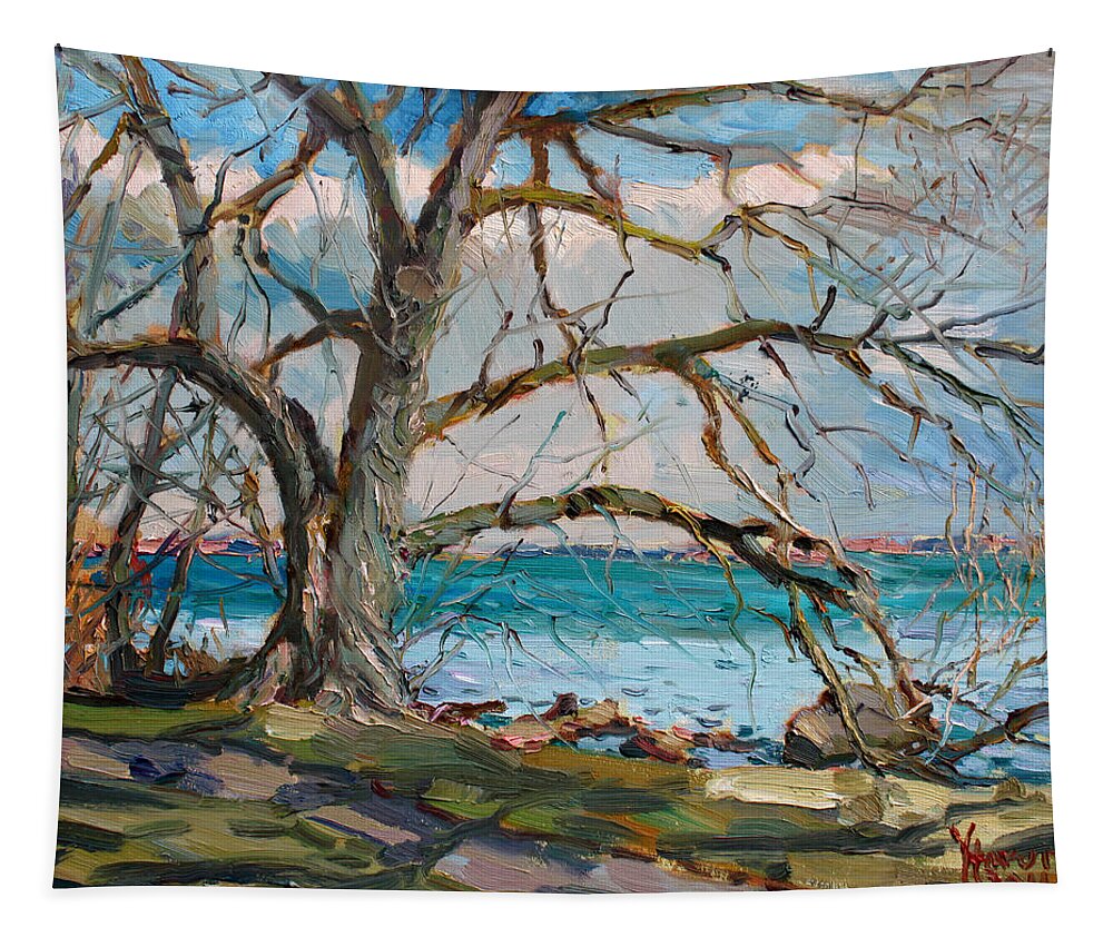 Tree Tapestry featuring the painting Spring Breeze by Ylli Haruni