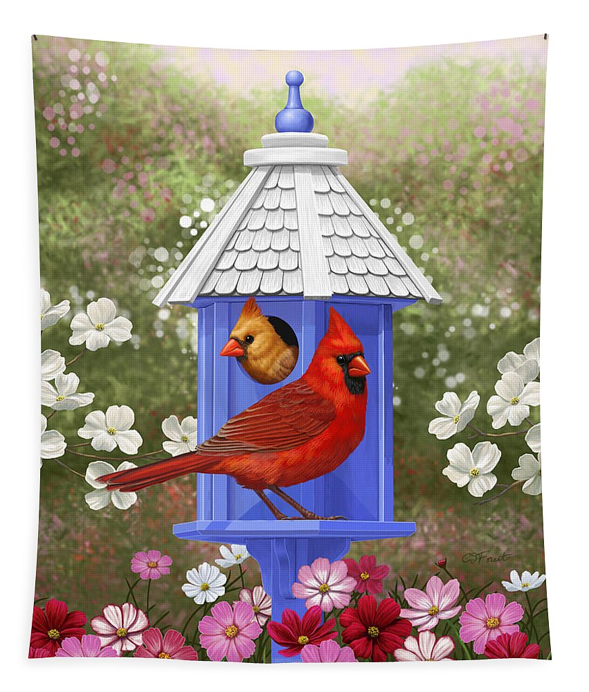 Wild Birds Tapestry featuring the painting Spring Cardinals by Crista Forest
