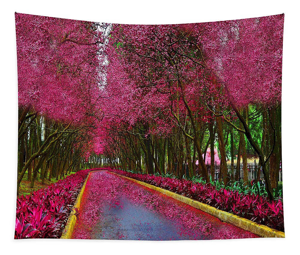 Cherry Tapestry featuring the painting Spring Cherry Blossoms by Saundra Myles