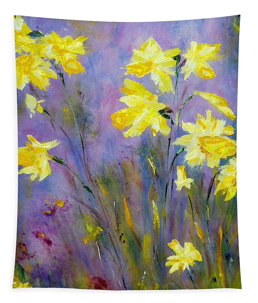 Floral Art Tapestry featuring the painting Spring Daffodils by Claire Bull